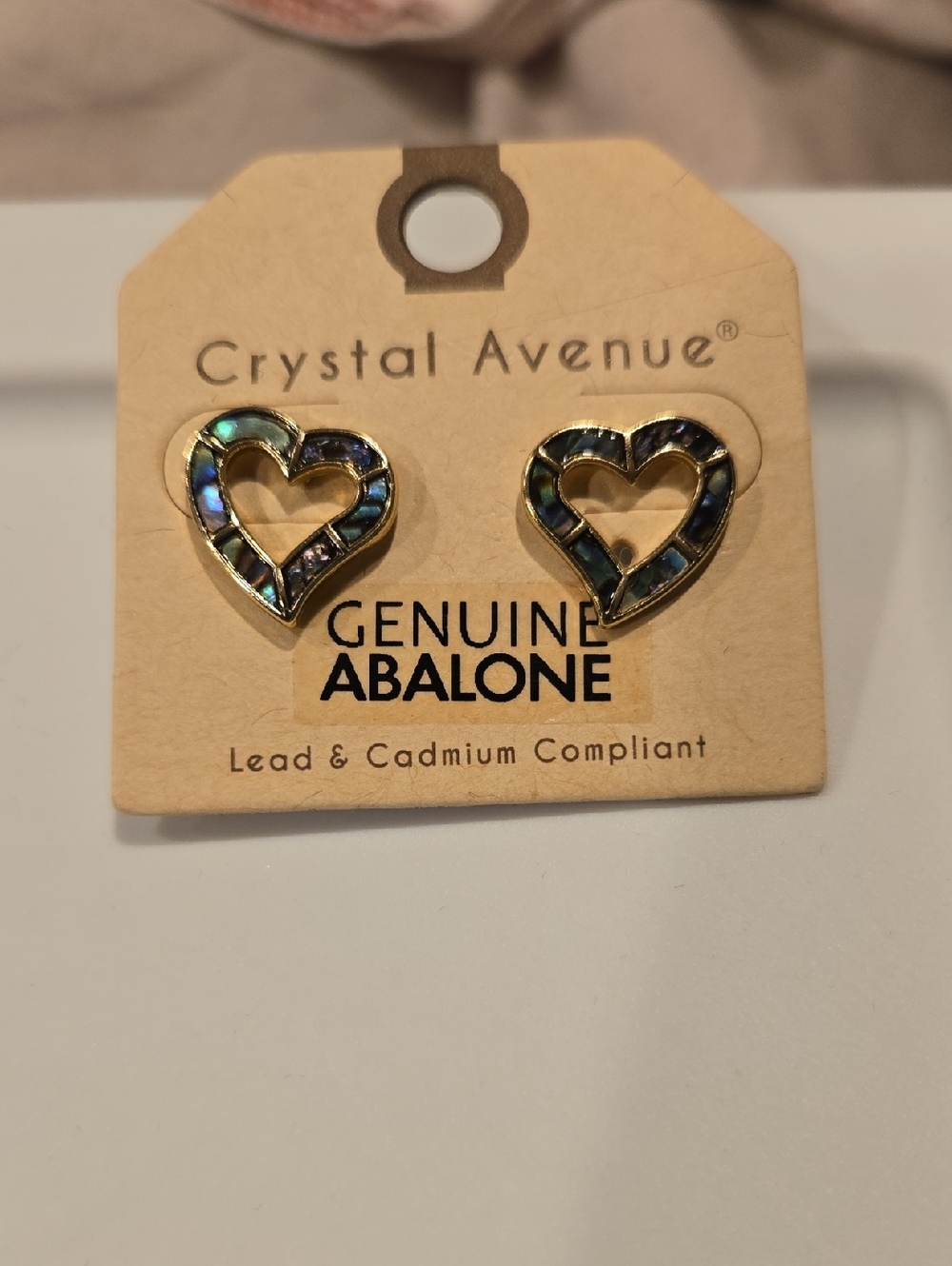 Crystal Avenue Genuine Abalone Heart Stud Earrings & Neckless - Iridescent